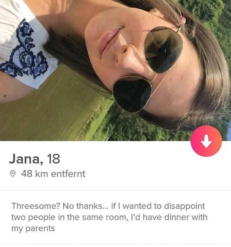 mouth - Jana, 18 48 km entfernt Threesome? No thanks... if I wanted to disappoint two people in the same room, I'd have dinner with my parents
