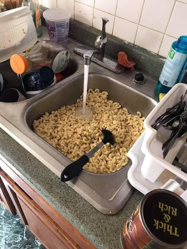 macaroni in sink - Thick Rich