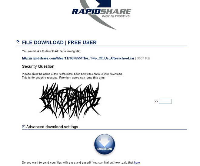 RapidShare "Free User" Puzzles