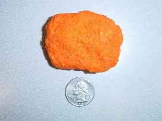 Giant Cheeto  In 2003 the worlds largest Cheetoh was put up for sale. The Cheetoh weighed more then a half an ounce and was as big as a kiwi. The image above is a picture of the giant Cheetoh and as you can see it is huge. The man who discovered the Cheetoh was Mike Evans. Before the Cheetoh could be sold it was taken off line and donated to a small town as a tourist attraction. Before being taken offline, the Cheetoh had received bids of up to $180 dollars and still had days left in the auction.