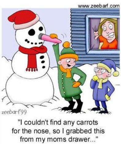 christmas sex jokes - zeebar'99 "I couldn't find any carrots for the nose, so I grabbed this from my moms drawer..."