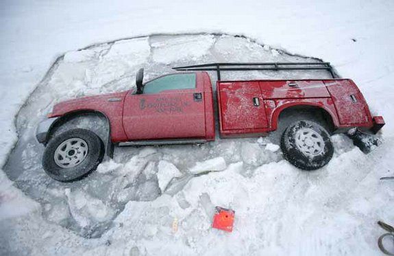 Pickup Truck Encased in Ice