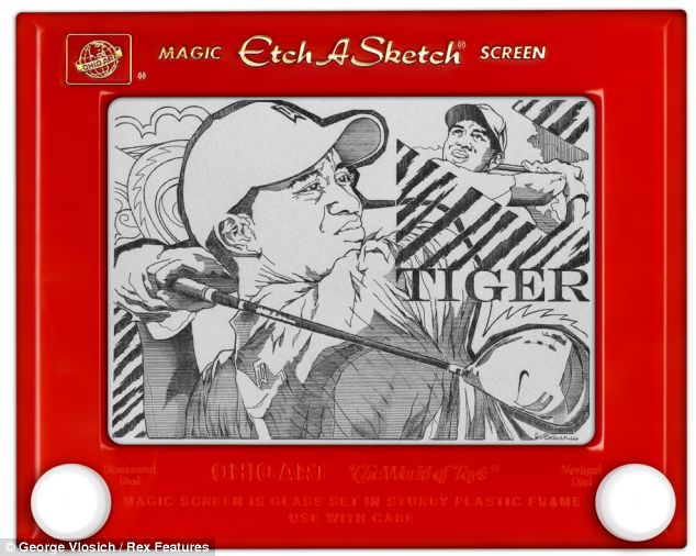 Golf legend Tiger Woods has also received the Etch A Sketch treatment 