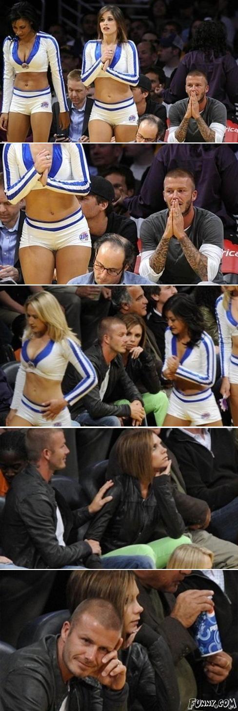 David Beckham busted checking out cheerleader in front of Posh