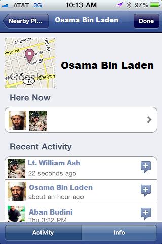 Osama makes the mistake of checking in his location on his iPhone