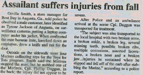 A would be shoplifter gets injured after falling off a curb after knife attack.