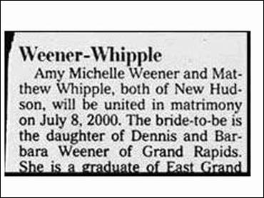 handwriting - WeenerWhipple Amy Michelle Weener and Mat thew Whipple, both of New Hud. son, will be united in matrimony on . The bridetobe is the daughter of Dennis and Bar bara Weener of Grand Rapids. She is a graduate of East Grand