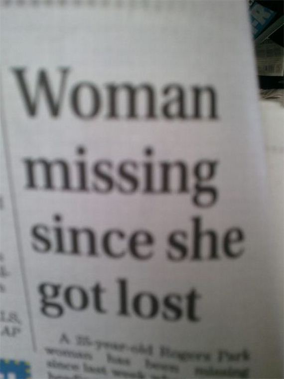 random pic nakakatawang balita sa dyaryo - Woman missing since she got lost