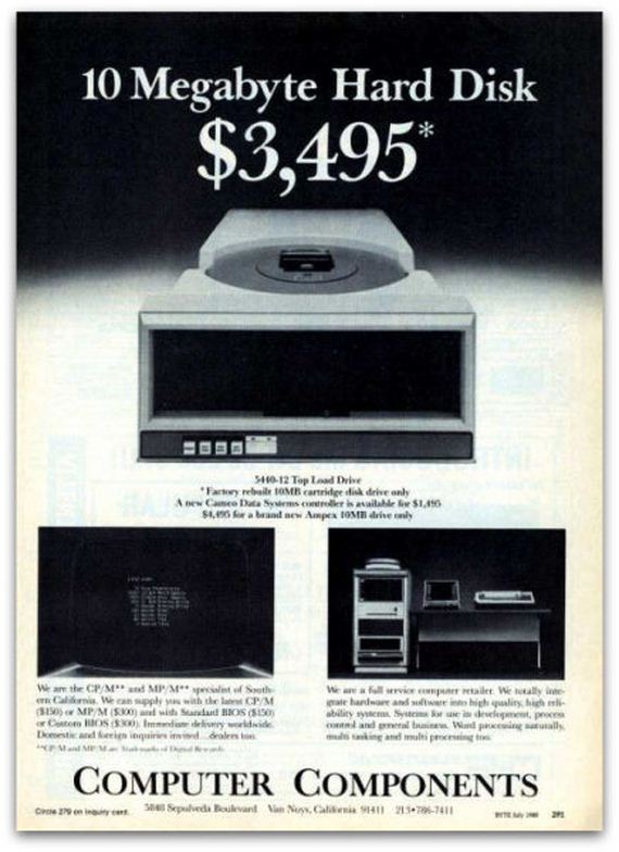 old computer ads - 10 Megabyte Hard Disk $3,495 A 546012 Top Load Drive Farebi Omb cartridge disk dhe only Cancellata S Ms a le $1.490 11, 4 a mil ummpa Mr dri W the Cpam Mpm Sath Con Wespe with the Cpm 31 Mpms ise Standard BOS5150 to dy wide Domestic and