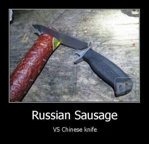 soviet russia funny - Russian Sausage Vs Chinese knife