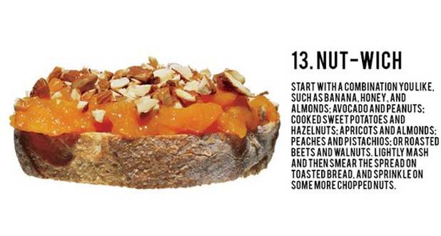 dessert - 13. NutWich Start With A Combination You . Such As Banana, Honey, And Almonds Avocado And Peanuts Cookedsweet Potatoes And Hazelnuts Apricots And Almonds Peaches And PistachiosOr Roasted Beets And Walnuts. Lightly Mash And Then Smear The Spread 