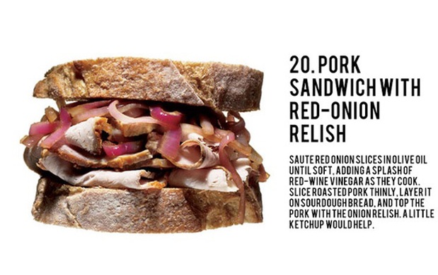gourmet sandwiches - 20.Pork Sandwich With RedOnion Relish Sautered Onion Slicesin Olive Oil Until Soft, Adding A Splash Of RedWine Vinegar As They Cook. Slice Roasted Pork Thinly. Layerit On Sourdough Bread And Top The Pork With The Onion Relish. A Littl