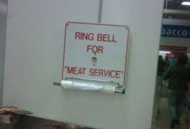 suspicious quotation marks - bacco Ring Bell For "Meat Service