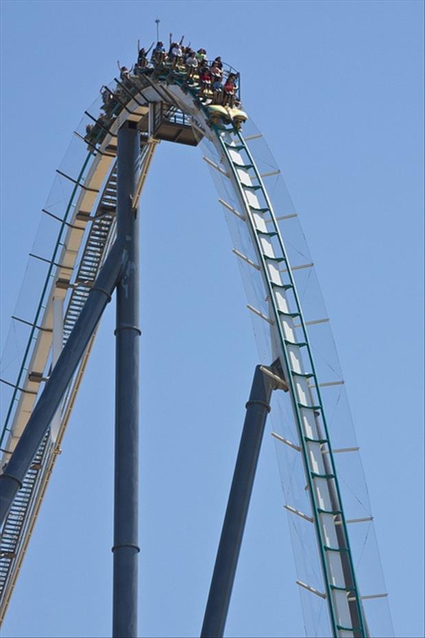 car at the top of a roller coaster