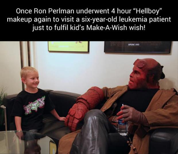 hellboy make a wish - Once Ron Perlman underwent 4 hour "Hellboy" makeup again to visit a sixyearold leukemia patient just to fulfil kid's MakeAWish wish!