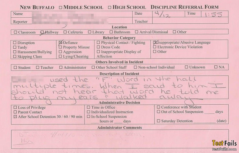 detention slip fails - New Buffalo Omiddle School High School Discipline Referral Form Name Date 1922 Time Reporter Teacher Location Classroom Hallway Cafeteria Library Bathroom Arrival Dismissal Other Behavior Category Disruption Dx inappropriate Abusive