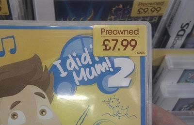 funny misplaced price tags - Proced $9.99 Preowned $7.99 Son