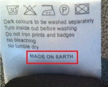 funny clothing label tags - 30 X20 Dark colours to be washed separately Tum inside out before washing Do not iron prints and badges No bleaching No tumble dry Made On Earth