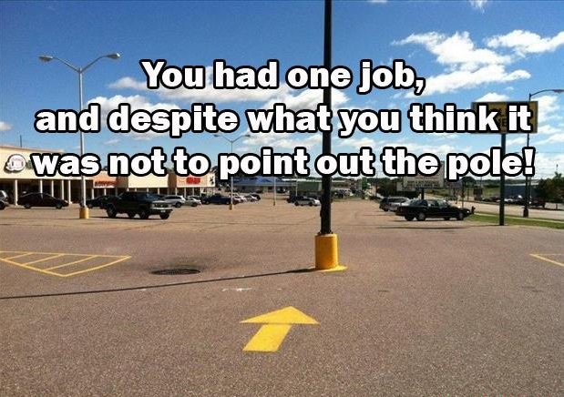 Humour - You had one job, and despite what you think it was not to point out the pole!