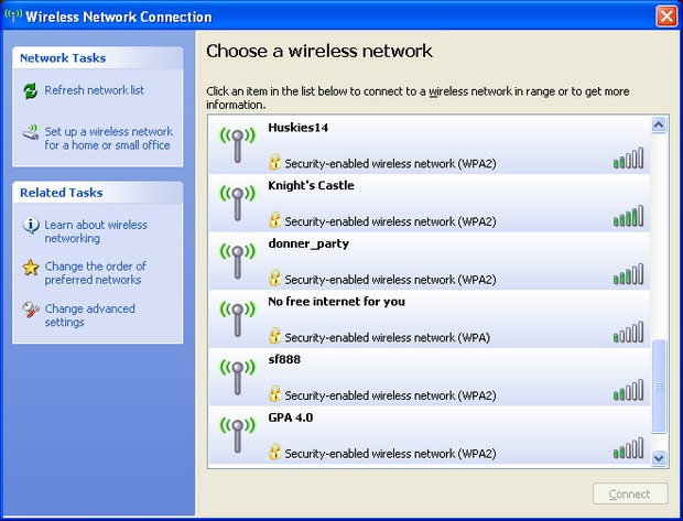 windows xp wireless connection - Wireless Network Connection Choose a wireless network Network Tasks Refresh network list Click an item in the list below to connect to a wireless network in range or to get more information. Set up a wireless network for a