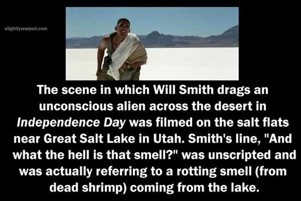 great salt lake memes - slightlywarped.com The scene in which Will Smith drags an unconscious alien across the desert in Independence Day was filmed on the salt flats near Great Salt Lake in Utah. Smith's line, "And what the hell is that smell?" was unscr