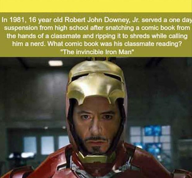 iron man mcu - In 1981, 16 year old Robert John Downey, Jr. served a one day suspension from high school after snatching a comic book from the hands of a classmate and ripping it to shreds while calling him a nerd. What comic book was his classmate readin
