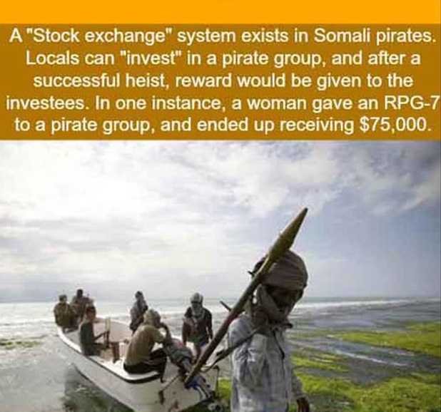 blockade somalia - A "Stock exchange" system exists in Somali pirates. Locals can "invest" in a pirate group, and after a successful heist, reward would be given to the investees. In one instance, a woman gave an Rpg7 to a pirate group, and ended up recei