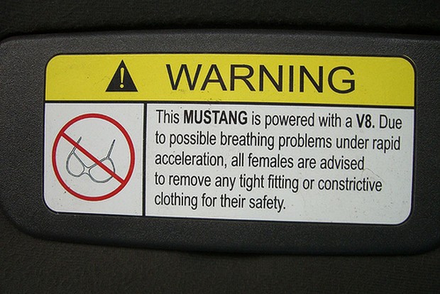 funny jokes on big boobs - A Warning This Mustang is powered with a V8. Due to possible breathing problems under rapid acceleration, all females are advised to remove any tight fitting or constrictive clothing for their safety.