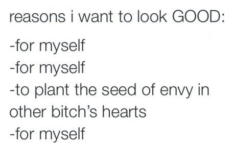 tumblr - reasons i want to look good - reasons i want to look Good for myself for myself to plant the seed of envy in other bitch's hearts for myself