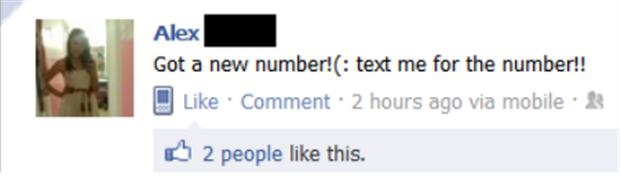 facebook like button - Alex Got a new number! text me for the number!! Comment 2 hours ago via mobile D 2 people this.
