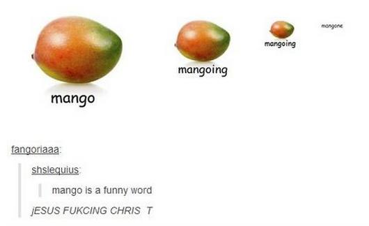 tumblr - natural foods - mengen mangoing mangoing mango fangoriaaa shslequius mango is a funny word Jesus Fukcing Christ