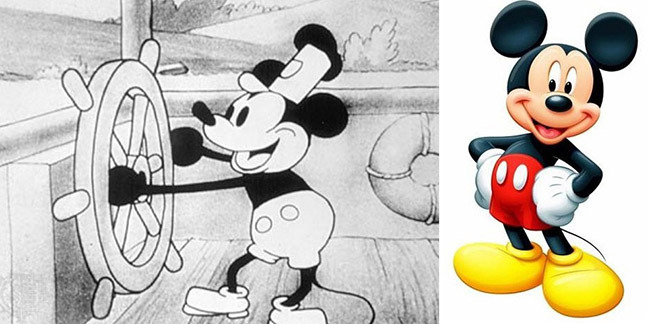 Mickey Mouse in 1928 vs now.