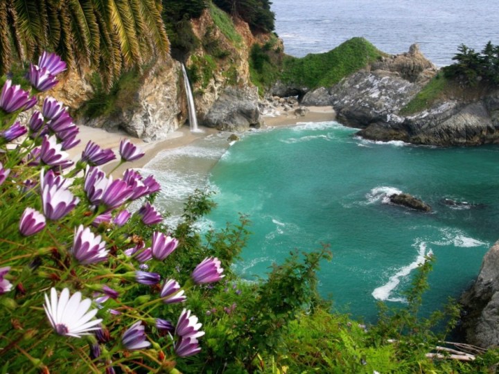 McWay Falls in Big Sur, California - This spectacular beach boasts an 80 foot waterfall, which flows year-round. Its one of only 20 waterfalls in the world that empties directly into the ocean.