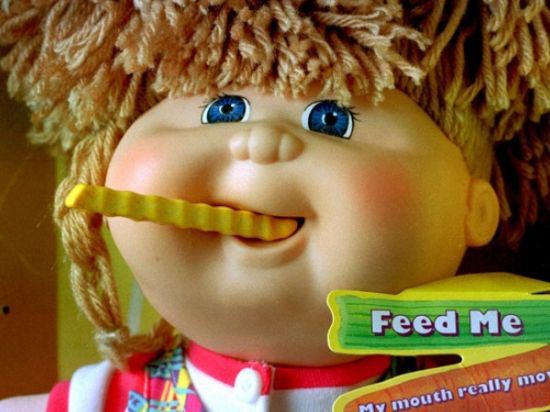 Cabbage Patch Dolls were mostly harmless, except for the ones that tried to devour children. The Cabbage Patch Snacktime Kids toy featured a motorized mouth that could swallow plastic fake foods. Of course, it wasnt long before kids stuck other things in the mouth like their hair. The doll continued pulling on whatever is in its mouth and there terrifyingly wasnt an onoff switch, which lead to one girl losing almost all the hair on the back of her head!