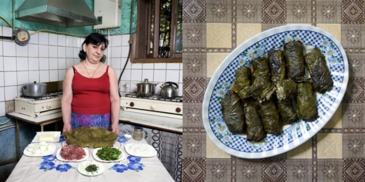 Alaverdi, Armenia: Tolma roll of beef and rice wrapped into grape leaves by Jenya Shalikashuili, 58 years old