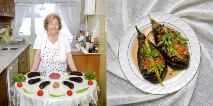 Istanbul, Turkey: Karniyarik stuffed eggplants with meat and vegetables by Ayten Okgu , 76 years old