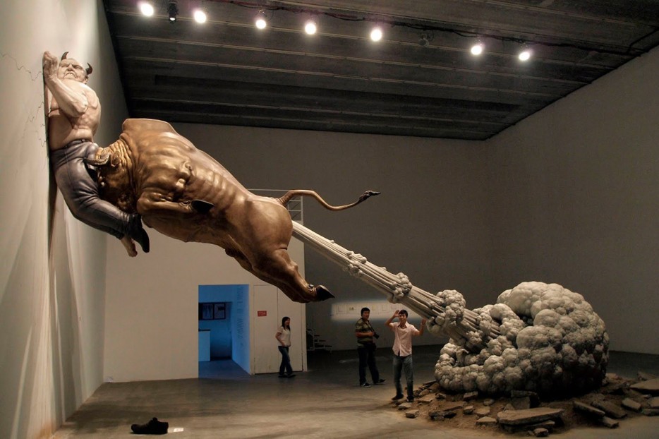 Bull Fart Sculpture by Chen Wenling