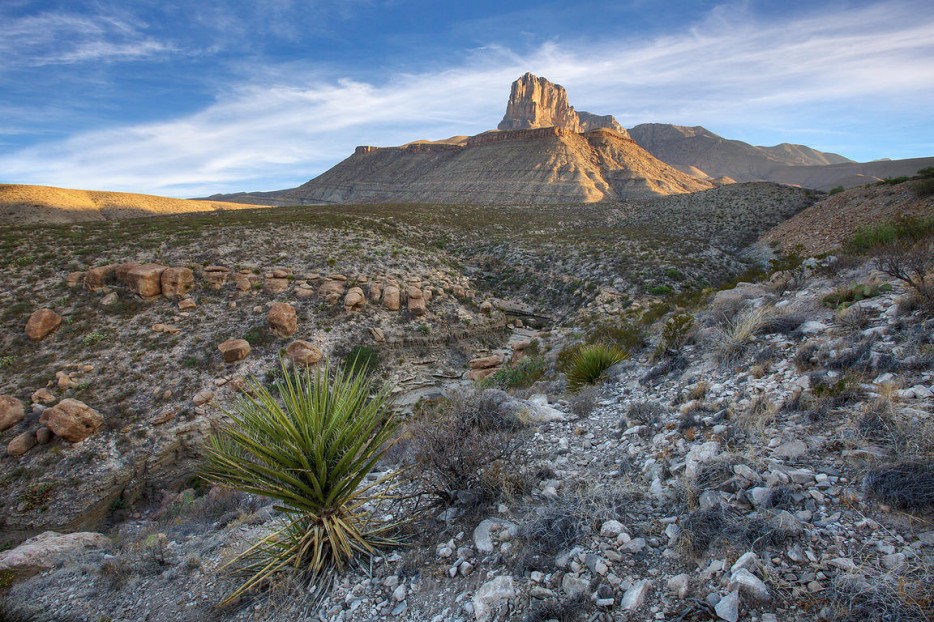Guadalupe Mountains National Park in Texas, This park contains the highest point in Texas and another rock formation named El Capitan not to be confused with the one in Yosemite.
