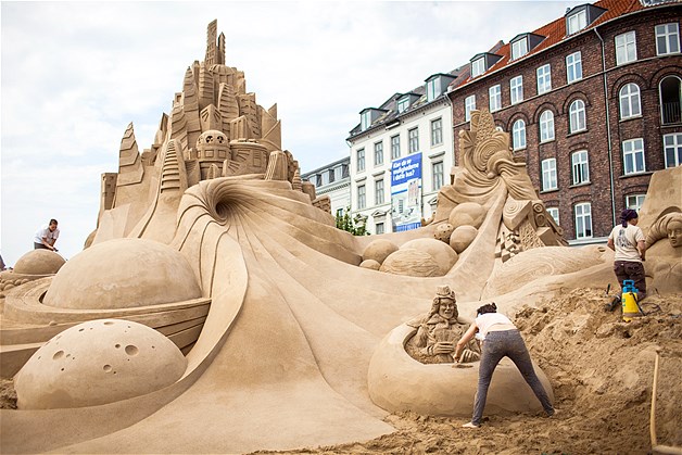 Sand sculptures, sand artists and visitors gathered at Copenhagen International Sand Sculpture Festival in Copenhagen, Denmark, May 20, 2013. The festival is one of the largest and most spectacular sand sculpture events taking place in North Europe with amazing sculptures created by some of the worlds most talented sand artists.