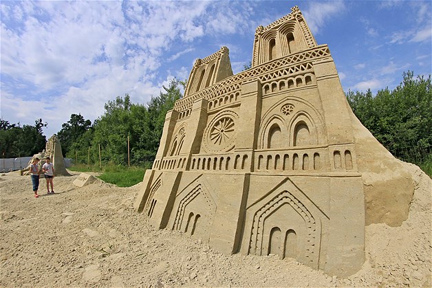 The sand sculpture ''Notre-Dame Cathedral'' is pictured during the sand festival in Lednice, south Moravia, Czech Republic.