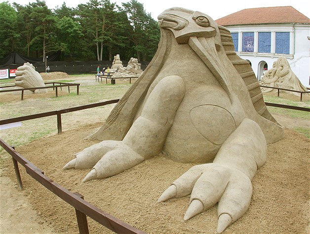 A sand sculpture on display at the International Sand Sculptures Festival in Palanga, Lithuania, July 14, 2014.