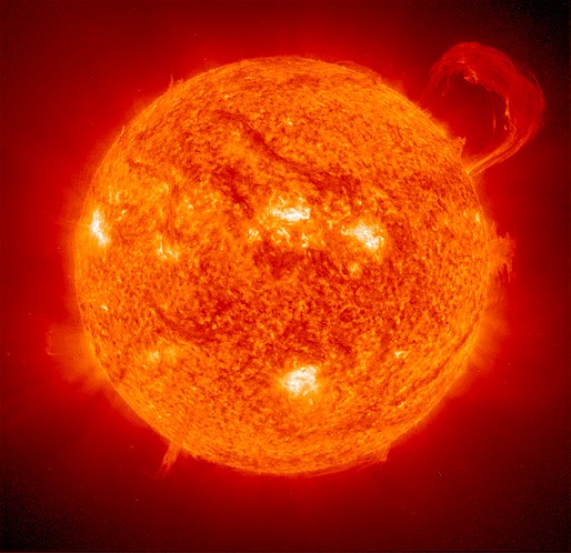 This is an Extreme Ultraviolet Imaging Telescope image of a huge, handle-shaped prominence.