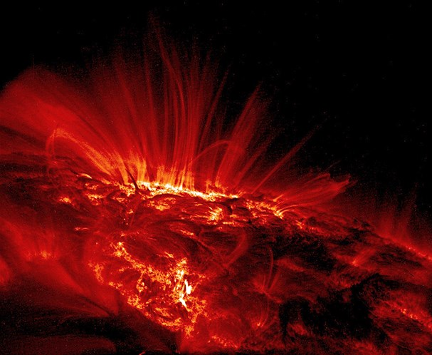Emissions peg the upper chromosphere of the Sun at a temperature of about 60,000 degrees K.