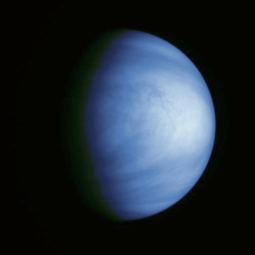 This colorized image of Venus was recorded by the Jupiter-bound Galileo spacecraft shortly after its gravity assist flyby of Venus in February of 1990.