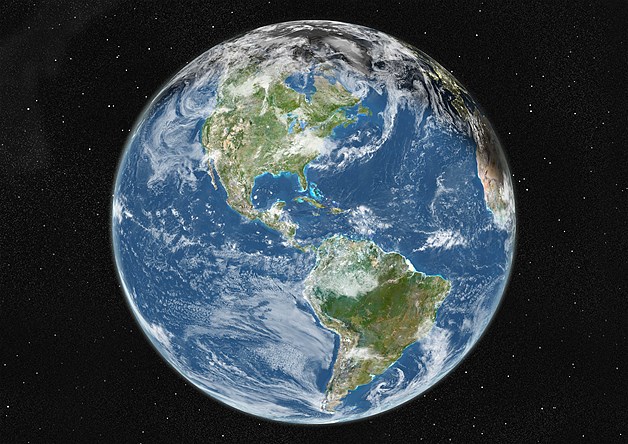 This true color satellite image of the Earth centred on the Americas shows cloud coverage during winter solstice.