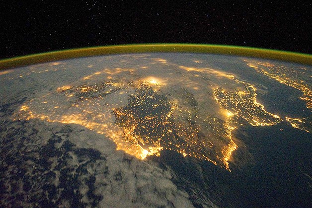 The city lights of Spain and Portugal define the Iberian Peninsula in this photograph from the International Space Station ISS.