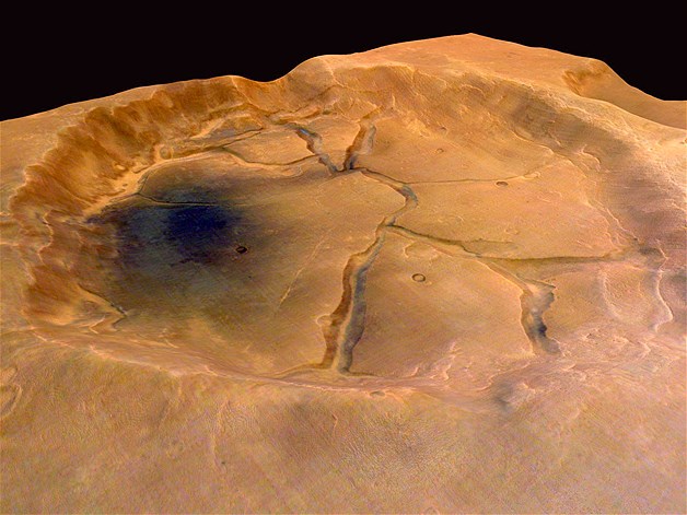 This image, taken from the Mars Express Orbiter, shows part of a cratered landscape to the north of the Valles Marineris.