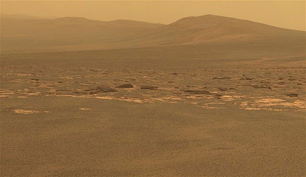 A portion of the west rim of the Endeavour crater on Mars.