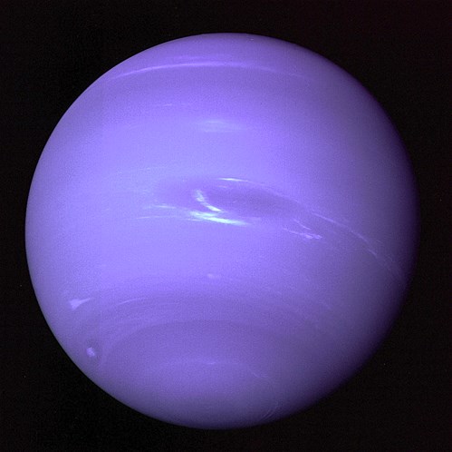 This picture shows the Great Dark Spot of Neptune and its companion bright smudge.