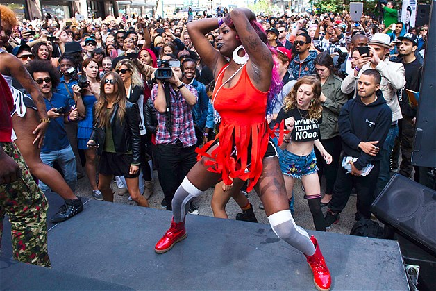 People take part in "TWERKERS," an event organized to break the Guinness World Record for largest number of people to perform a dance known as "twerking," in New York, Sept. 25, 2013.